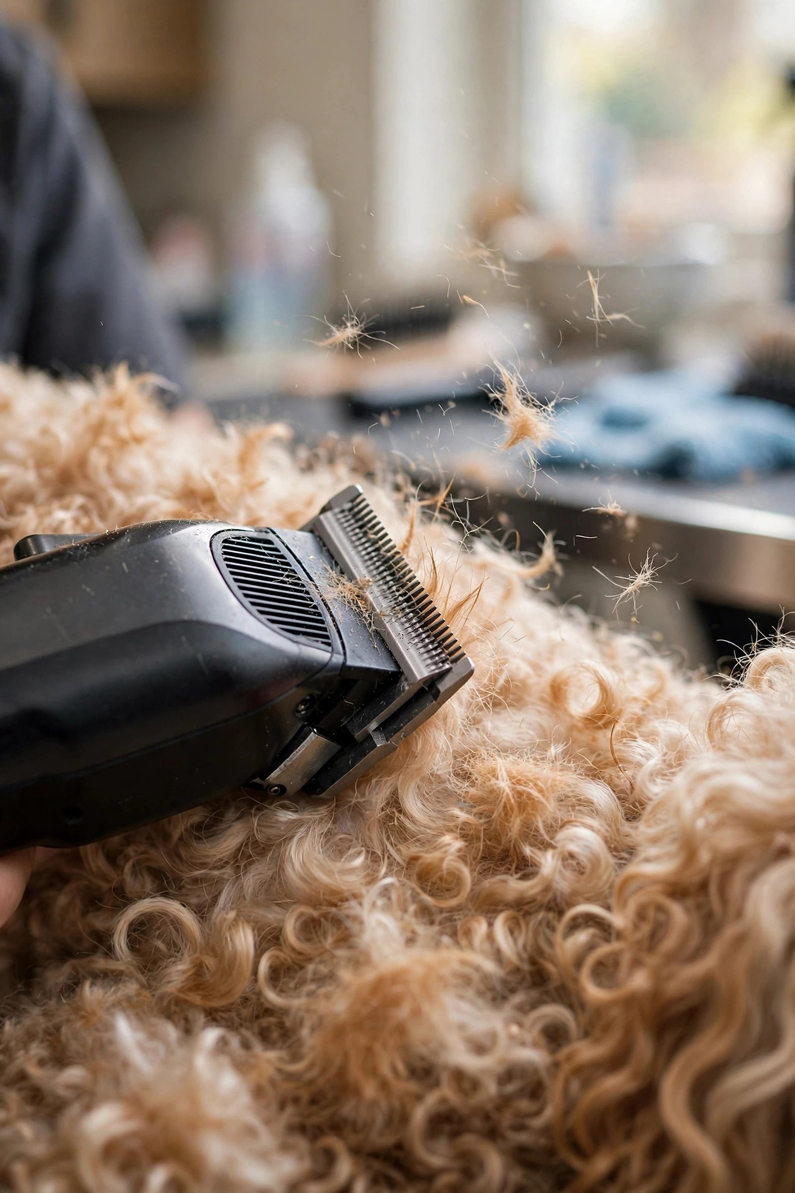Goldendoodle with a full curly coat